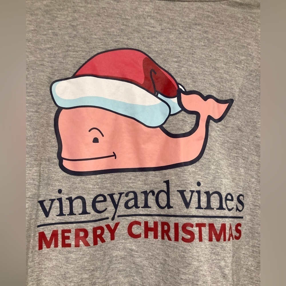 Vineyard Vines Grey Pink Santa Whale Pocket Long-Sleeve Tee Small - Picture 7 of 10